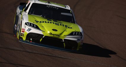 AVONDALE, ARIZONA - NOVEMBER 01: Aric Almirola, driver of the #19 Young Life Toyota, drives during qualifying for the NASCAR Xfinity Series Championship at Phoenix Raceway on November 01, 2025 in Avondale, Arizona. (Photo by James Gilbert/Getty Images) | Getty Images