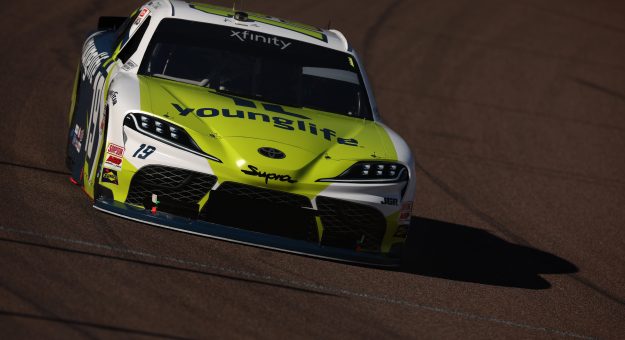 AVONDALE, ARIZONA - NOVEMBER 01: Aric Almirola, driver of the #19 Young Life Toyota, drives during qualifying for the NASCAR Xfinity Series Championship at Phoenix Raceway on November 01, 2025 in Avondale, Arizona. (Photo by James Gilbert/Getty Images) | Getty Images
