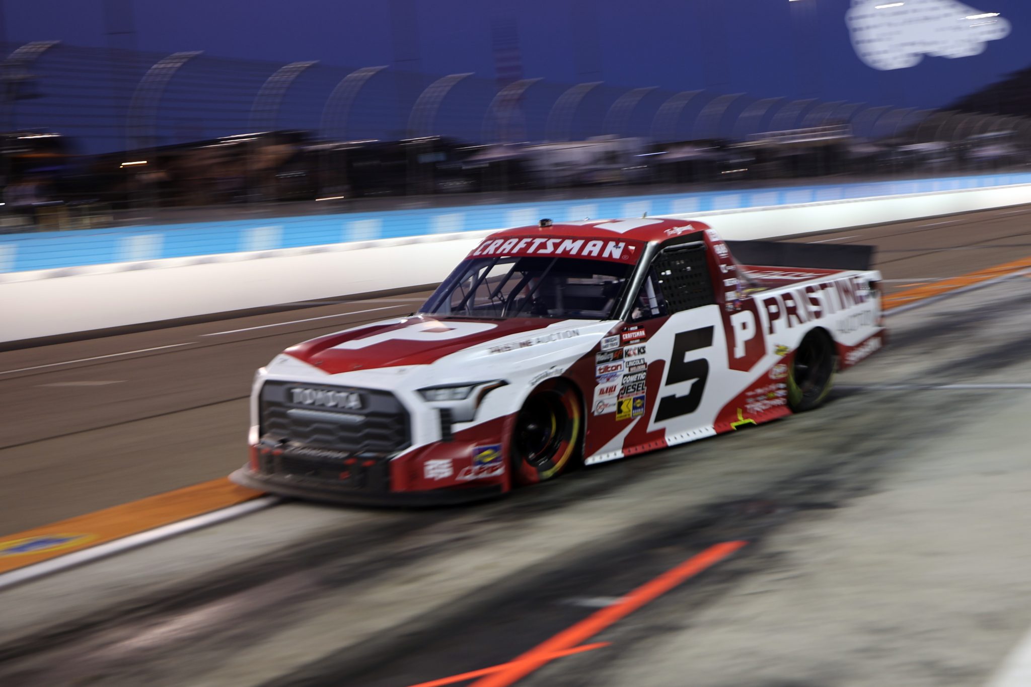 AVONDALE, ARIZONA - OCTOBER 31: Toni Breidinger, driver of the #5 Pristine Auction Toyota, exits pit road during the NASCAR Craftsman Truck Series Championship at Phoenix Raceway on October 31, 2025 in Avondale, Arizona. (Photo by James Gilbert/Getty Images) | Getty Images