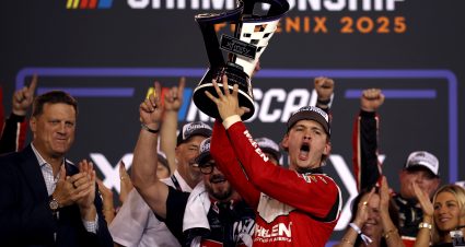 AVONDALE, ARIZONA - NOVEMBER 01: Jesse Love, driver of the #2 Whelen Chevrolet, celebrates in victory lane after winning the NASCAR Xfinity Series Championship at Phoenix Raceway on November 01, 2025 in Avondale, Arizona. (Photo by Chris Graythen/Getty Images) | Getty Images