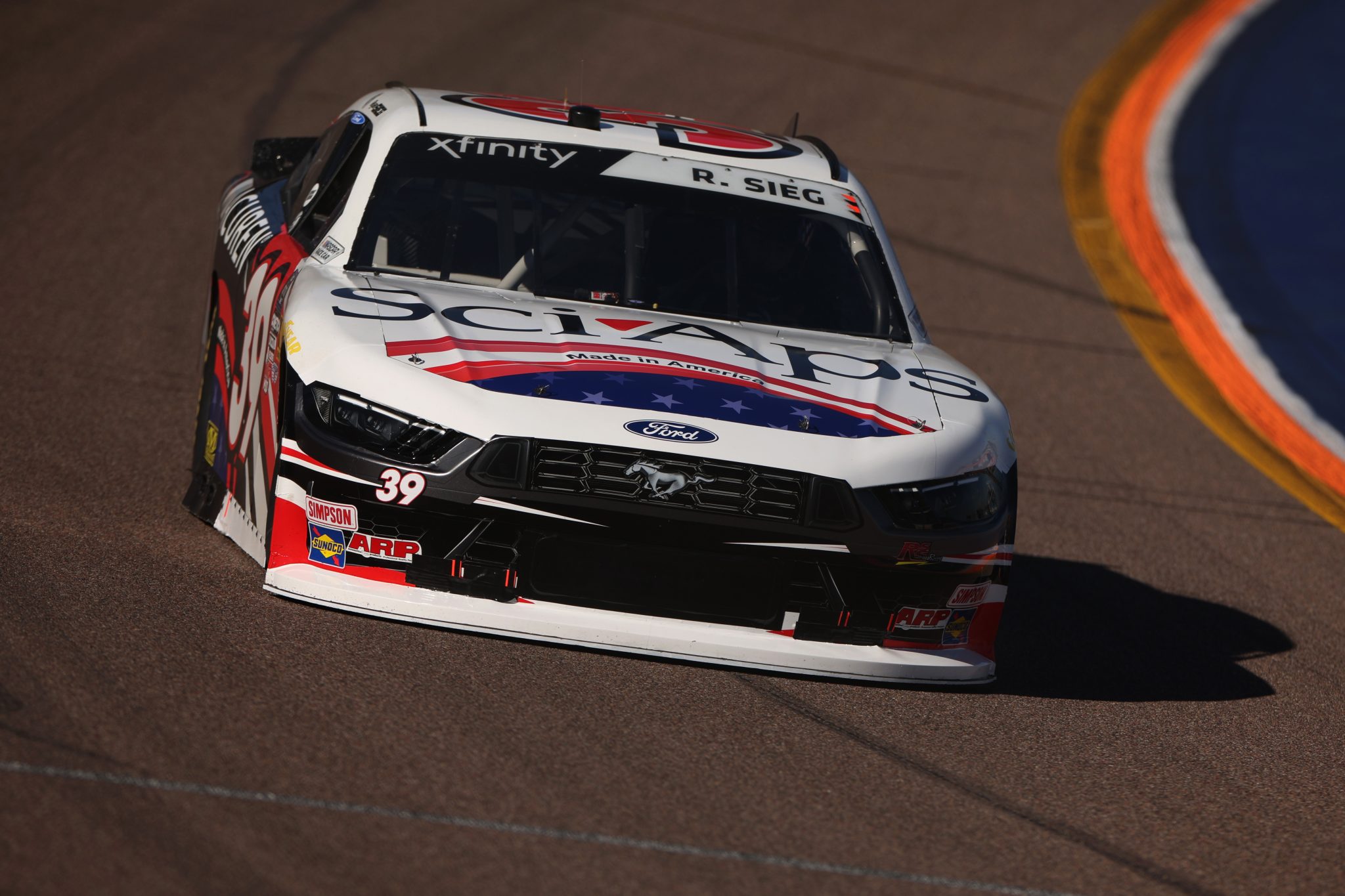 AVONDALE, ARIZONA - NOVEMBER 01: Kyle Sieg, driver of the #39 Sci Aps Ford, drives during qualifying for the NASCAR Xfinity Series Championship at Phoenix Raceway on November 01, 2025 in Avondale, Arizona. (Photo by James Gilbert/Getty Images) | Getty Images