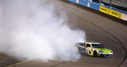 AVONDALE, ARIZONA - NOVEMBER 01: Aric Almirola, driver of the #19 Young Life Toyota, celebrates winning the NASCAR Xfinity Series Owner’s Championship after the NASCAR Xfinity Series Championship at Phoenix Raceway on November 01, 2025 in Avondale, Arizona. (Photo by Meg Oliphant/Getty Images) | Getty Images