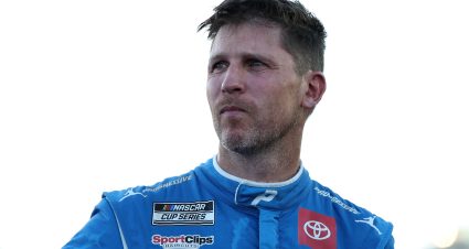 AVONDALE, ARIZONA - NOVEMBER 02: Denny Hamlin, driver of the #11 Progressive Toyota, reacts after the NASCAR Cup Series Championship at Phoenix Raceway on November 02, 2025 in Avondale, Arizona. (Photo by James Gilbert/Getty Images) | Getty Images