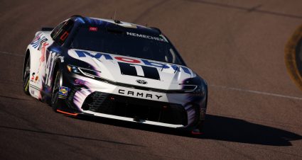 AVONDALE, ARIZONA - NOVEMBER 01: John H. Nemechek, driver of the #42 Mobil 1 Toyota, drives during qualifying for the NASCAR Cup Series Championship at Phoenix Raceway on November 01, 2025 in Avondale, Arizona. (Photo by James Gilbert/Getty Images) | Getty Images