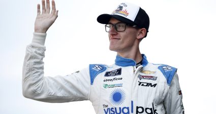 DOVER, DELAWARE - JULY 19: Parker Retzlaff, driver of the #4 Fix Your Lid Chevrolet, waves to fans as he walks onstage during driver intros prior to the NASCAR Xfinity Series BetRivers 200 at Dover Motor Speedway on July 19, 2025 in Dover, Delaware. (Photo by Sean Gardner/Getty Images) | Getty Images