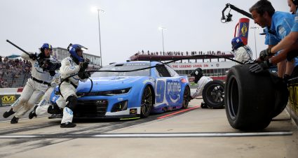 NORTH WILKESBORO, NORTH CAROLINA - MAY 16: Chase Elliott, driver of the #9 Amazon Prime Video Chevrolet, pits during qualifying for the NASCAR Cup Series All-Star Pit Crew Challenge Entries at North Wilkesboro Speedway on May 16, 2025 in North Wilkesboro, North Carolina. (Photo by James Gilbert/Getty Images) | Getty Images