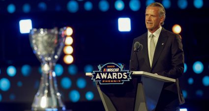 PHOENIX, ARIZONA - NOVEMBER 04: NASCAR Commissioner Steve Phelps speaks onstage during the 2025 NASCAR Awards Show at JW Marriott Desert Ridge Resort & Spa on November 04, 2025 in Phoenix, Arizona. (Photo by Chris Graythen/Getty Images) | Getty Images