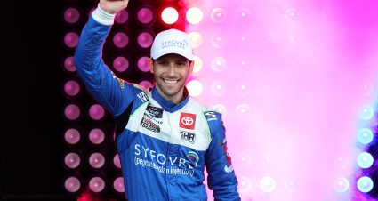 MARTINSVILLE, VIRGINIA - OCTOBER 24: Patrick Staropoli, driver of the #84 Syfovre Toyota, waves to fans as he walks onstage during driver intros prior to the NASCAR Craftsman Truck Slim Jim 200 at Martinsville Speedway on October 24, 2025 in Martinsville, Virginia. (Photo by David Jensen/Getty Images) | Getty Images