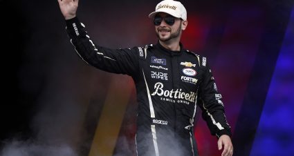 TALLADEGA, ALABAMA - OCTOBER 18: Anthony Alfredo, driver of the #42 Botticelli Chevrolet, waves to fans as he walks onstage during driver intros prior to the NASCAR Xfinity Series United Rentals 250 at Talladega Superspeedway on October 18, 2025 in Talladega, Alabama. (Photo by Sean Gardner/Getty Images) | Getty Images