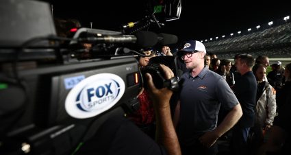 DAYTONA BEACH, FLORIDA - FEBRUARY 13: NASCAR Hall of Famer and JR Motorsports owner, Dale Earnhardt Jr. speaks to the media after Justin Allgaier, driver of the #40 Traveller Whiskey Chevrolet qualifys for the Daytona 500 after the NASCAR Cup Series Duel 1at Daytona International Speedway on February 13, 2025 in Daytona Beach, Florida. (Photo by Chris Graythen/Getty Images) | Getty Images