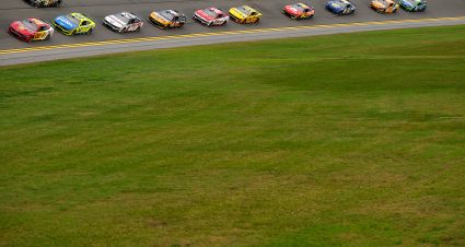 DAYTONA BEACH, FLORIDA - FEBRUARY 14: Joey Logano, driver of the #22 Shell Pennzoil Ford Ryan Blaney, driver of the #12 Menards/Peak Ford and Austin Cindric, driver of the #2 Discount Tire Ford race during practice for the NASCAR Cup Series Daytona 500 at Daytona International Speedway on February 14, 2025 in Daytona Beach, Florida. (Photo by Jared C. Tilton/Getty Images) | Getty Images