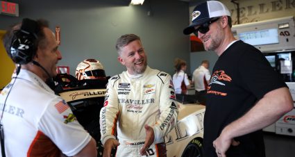 DAYTONA BEACH, FLORIDA - FEBRUARY 15: Justin Allgaier, driver of the #40 Traveller Whiskey Chevrolet speaks to Hall of Famer and JR Motorsports team owner, Dale Earnhardt Jr. in the garage area during practice for the NASCAR Cup Series Daytona 500 at Daytona International Speedway on February 15, 2025 in Daytona Beach, Florida. (Photo by James Gilbert/Getty Images) | Getty Images