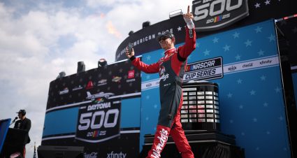 DAYTONA BEACH, FLORIDA - FEBRUARY 16: Helio Castroneves, driver of the #91 Wendy's Chevrolet greets fans as he walks onstage during driver intros prior to the NASCAR Cup Series Daytona 500 at Daytona International Speedway on February 16, 2025 in Daytona Beach, Florida. (Photo by James Gilbert/Getty Images) | Getty Images