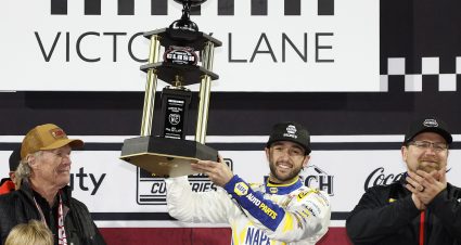 WINSTON SALEM, NORTH CAROLINA - FEBRUARY 02: Chase Elliott, driver of the #9 NAPA Auto Parts Chevrolet celebrates in victory lane after winning the Cook Out Clash at Bowman Gray Stadium on February 02, 2025 in Winston Salem, North Carolina. (Photo by Sean Gardner/Getty Images) | Getty Images