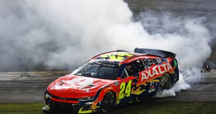 DAYTONA BEACH, FLORIDA - FEBRUARY 16: William Byron, driver of the #24 Axalta Chevrolet celebrates with a burnout after winning the NASCAR Cup Series Daytona 500 at Daytona International Speedway on February 16, 2025 in Daytona Beach, Florida. (Photo by Jared C. Tilton/Getty Images) | Getty Images