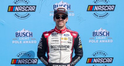 HAMPTON, GEORGIA - FEBRUARY 22: Ryan Blaney, driver of the #12 BodyArmor Zero Sugar Ford, poses for photos after winning the pole award during qualifying for the NASCAR Cup Series Ambetter Health 400 at Atlanta Motor Speedway on February 22, 2025 in Hampton, Georgia. (Photo by Jonathan Bachman/Getty Images) | Getty Images