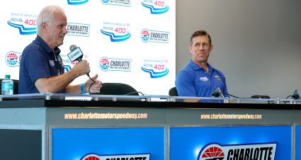 CONCORD, NORTH CAROLINA - OCTOBER 13: NASCAR Hall of Fame Class of 2025, Ricky Rudd (L) and Carl Edwards speak to the media during a press conference prior to the NASCAR Cup Series Bank of America ROVAL 400 at Charlotte Motor Speedway on October 13, 2024 in Concord, North Carolina. (Photo by Meg Oliphant/Getty Images) | Getty Images