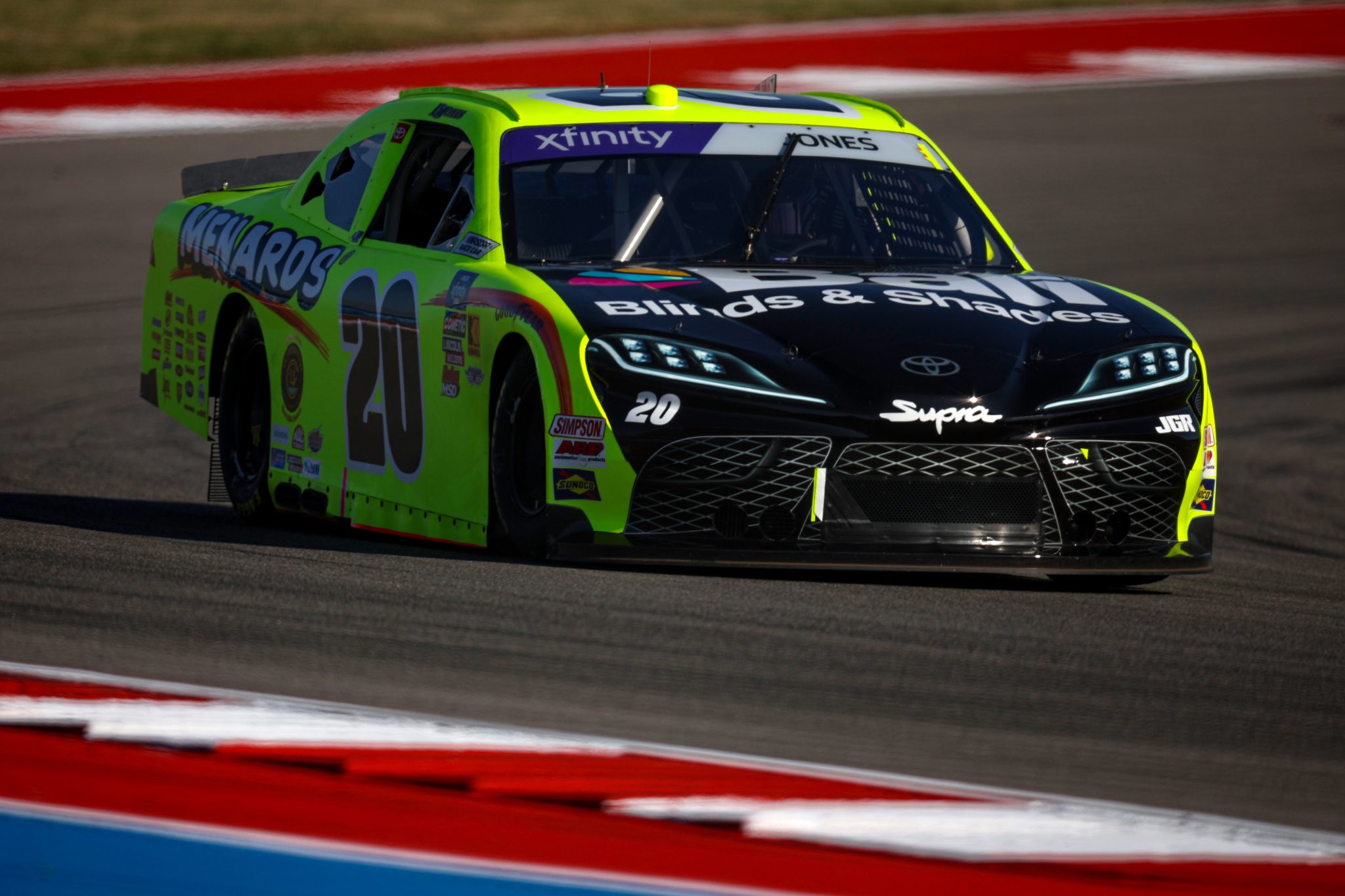 AUSTIN, TEXAS - FEBRUARY 28: Brandon Jones, driver of the #20 Menards/Bali Toyota, drives during practice for the NASCAR Xfinity Series Focused Health 250 at Circuit of The Americas on February 28, 2025 in Austin, Texas. (Photo by James Gilbert/Getty Images) | Getty Images