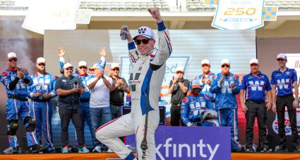 AUSTIN, TEXAS - MARCH 01: Connor Zilisch, driver of the #88 WeatherTech Chevrolet, celebrates in victory lane after winning the NASCAR Xfinity Series Focused Health 250 at Circuit of The Americas on March 01, 2025 in Austin, Texas. (Photo by Meg Oliphant/Getty Images) | Getty Images