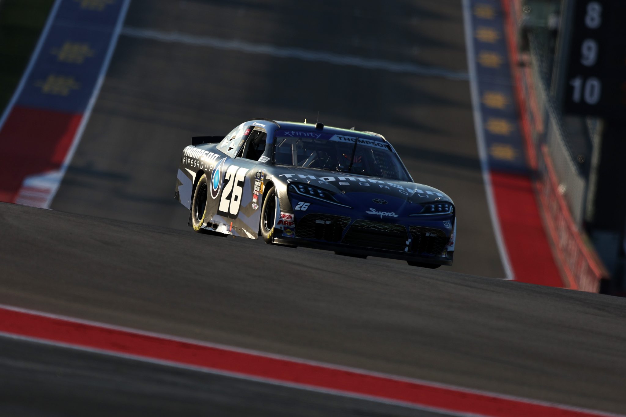 AUSTIN, TEXAS - FEBRUARY 28: Dean Thompson, driver of the #26 Thompson Pipe Group Toyota, drives during practice for the NASCAR Xfinity Series Focused Health 250 at Circuit of The Americas on February 28, 2025 in Austin, Texas. (Photo by Meg Oliphant/Getty Images) | Getty Images
