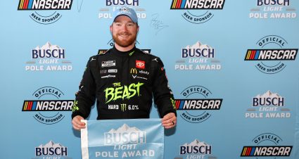 AUSTIN, TEXAS - MARCH 01: Tyler Reddick, driver of the #45 The Beast Toyota, poses for photos after winning the pole award  during qualifying for the NASCAR Cup Series EchoPark Automotive Grand Prix at Circuit of The Americas on March 01, 2025 in Austin, Texas. (Photo by Meg Oliphant/Getty Images) | Getty Images