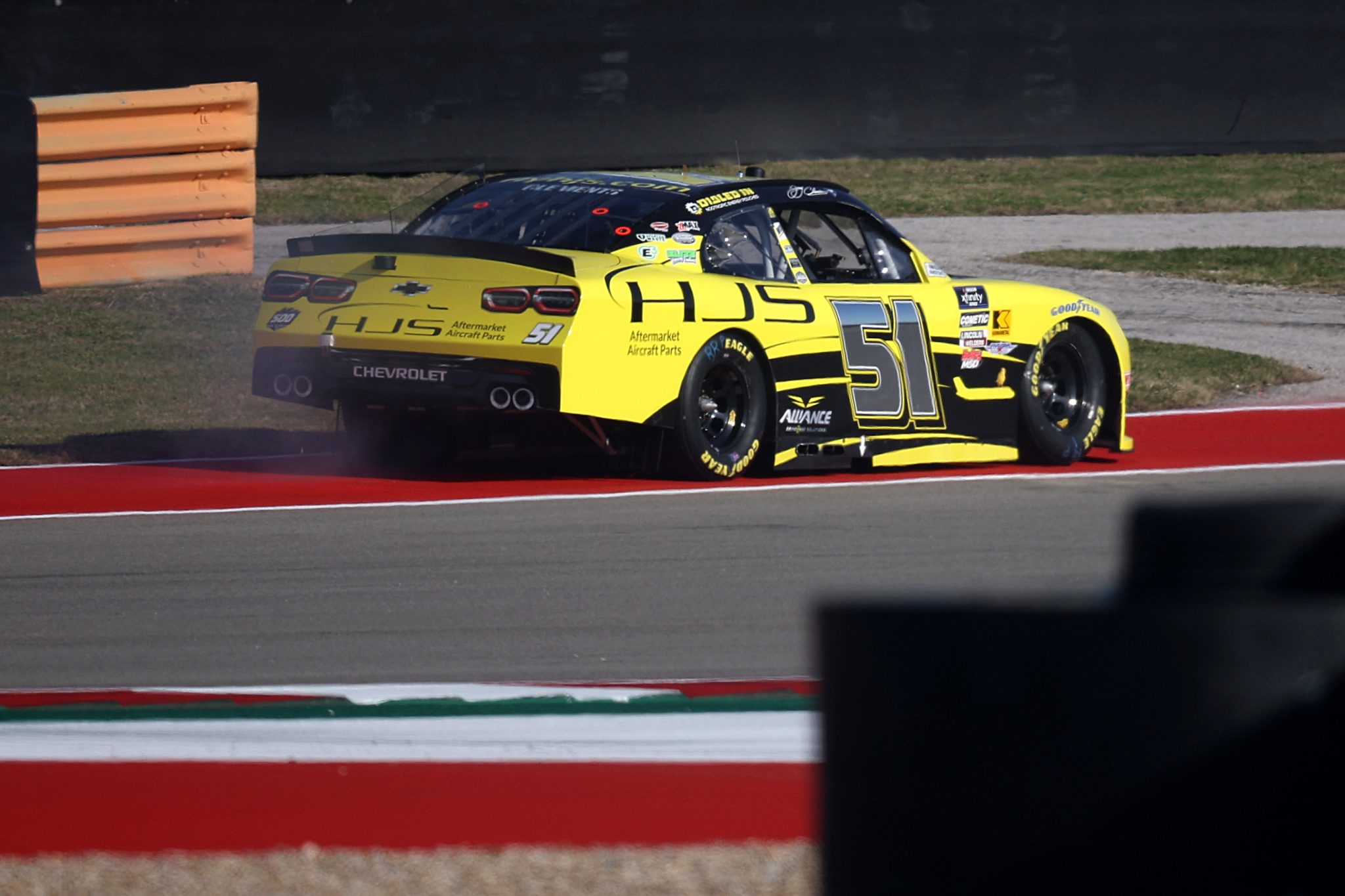 AUSTIN, TEXAS - FEBRUARY 28: Jeremy Clements, driver of the #51 Henderson Jet Services Chevrolet, spins after an on-track incident during practice for the NASCAR Xfinity Series Focused Health 250 at Circuit of The Americas on February 28, 2025 in Austin, Texas. (Photo by James Gilbert/Getty Images) | Getty Images