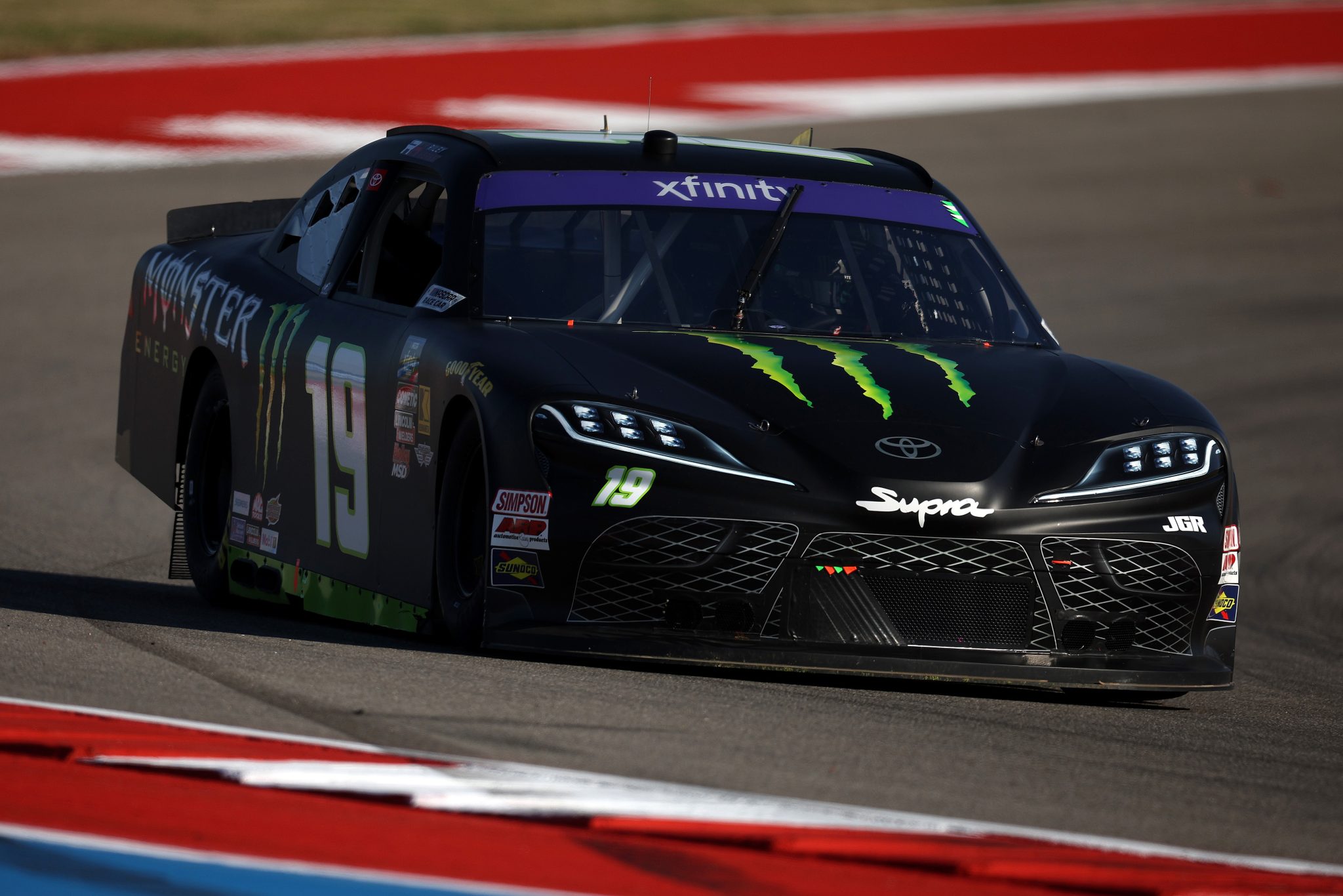 AUSTIN, TEXAS - FEBRUARY 28: Riley Herbst, driver of the #19 Monster Energy Toyota, drives during practice for the NASCAR Xfinity Series Focused Health 250 at Circuit of The Americas on February 28, 2025 in Austin, Texas. (Photo by James Gilbert/Getty Images) | Getty Images