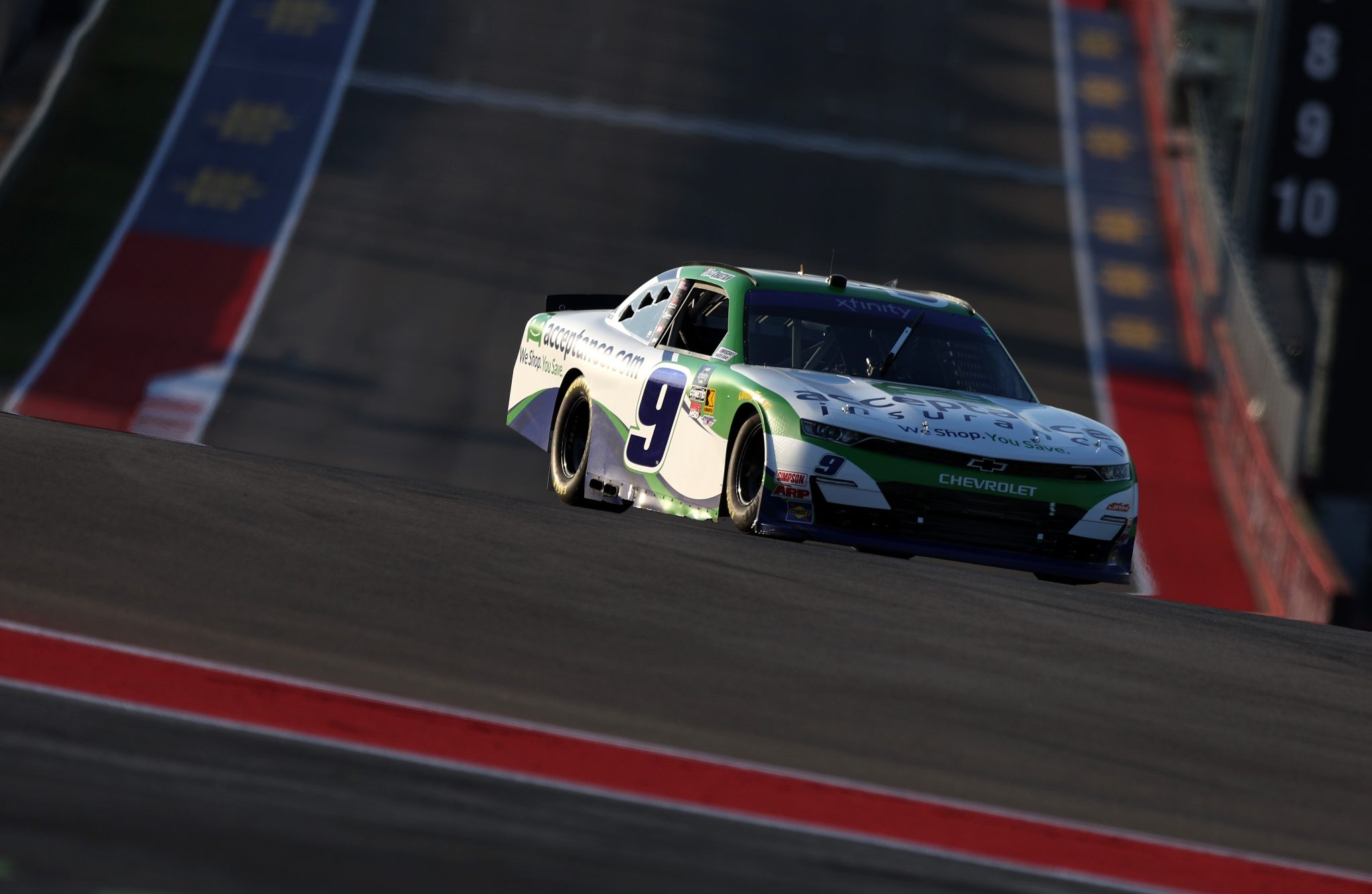 AUSTIN, TEXAS - FEBRUARY 28: Ross Chastain, driver of the #9 Acceptance Insurance Chevrolet, drives during practice for the NASCAR Xfinity Series Focused Health 250 at Circuit of The Americas on February 28, 2025 in Austin, Texas. (Photo by Meg Oliphant/Getty Images) | Getty Images