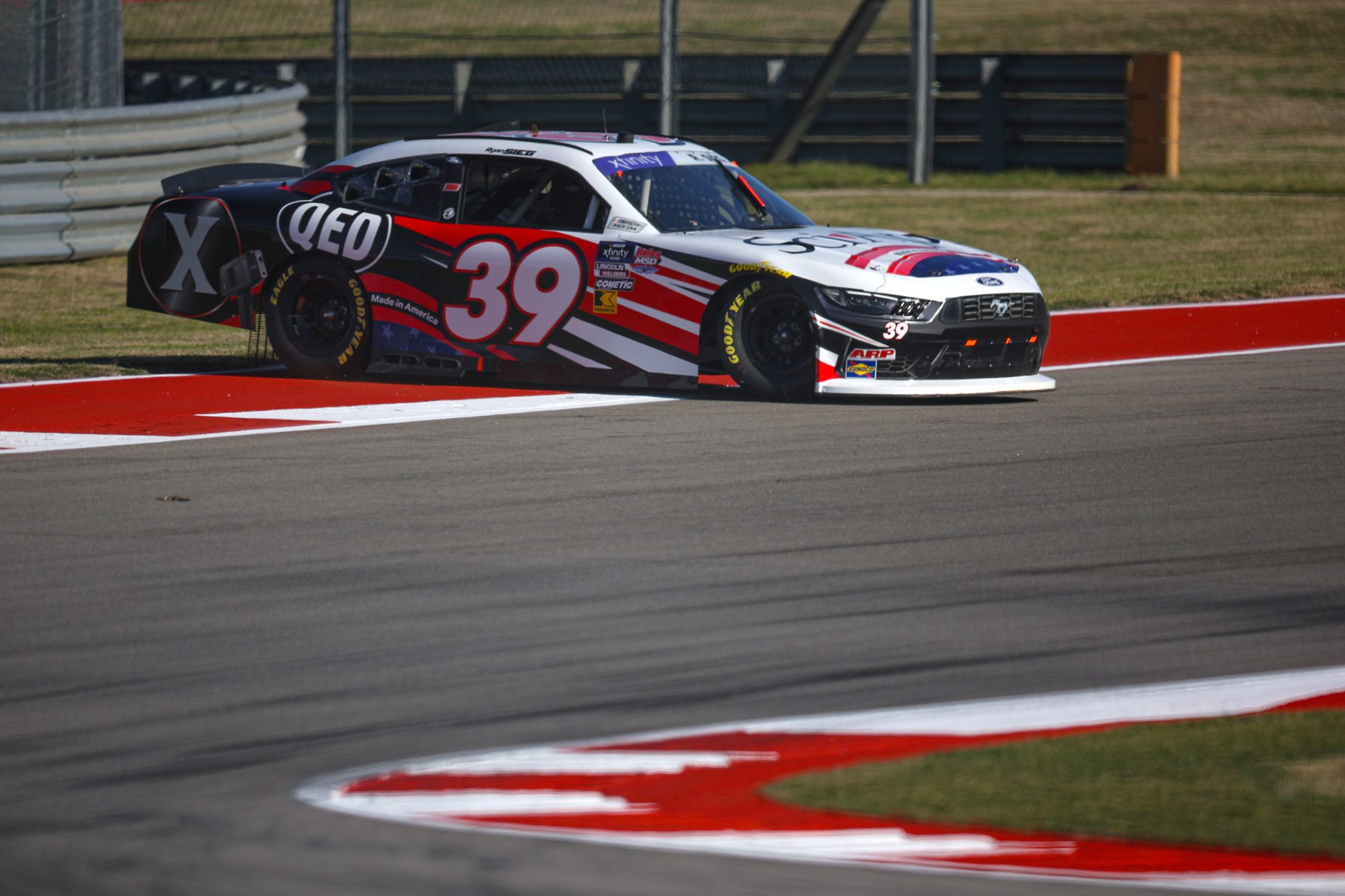AUSTIN, TEXAS - FEBRUARY 28: Ryan Sieg, driver of the #39 Sci Aps Ford, spins after an on-track incident during practice for the NASCAR Xfinity Series Focused Health 250 at Circuit of The Americas on February 28, 2025 in Austin, Texas. (Photo by James Gilbert/Getty Images) | Getty Images