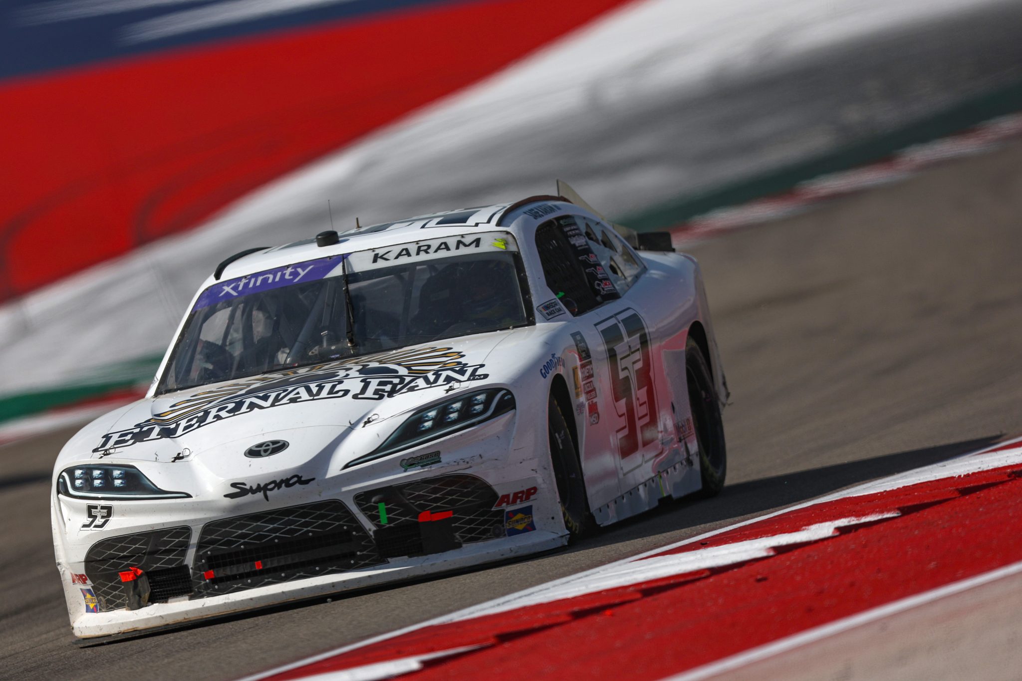 AUSTIN, TEXAS - MARCH 01: Sage Karam, driver of the #53 Eternal Fan Toyota, drives during the NASCAR Xfinity Series Focused Health 250 at Circuit of The Americas on March 01, 2025 in Austin, Texas. (Photo by Meg Oliphant/Getty Images) | Getty Images