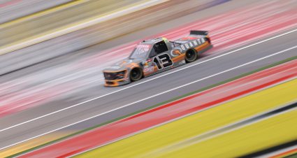 LAS VEGAS, NEVADA - MARCH 14: Jake Garcia, driver of the #13 Quanta Services Ford, drives during practice for the NASCAR Craftsman Truck Series Ecosave 200 at Las Vegas Motor Speedway on March 14, 2025 in Las Vegas, Nevada. (Photo by Jonathan Bachman/Getty Images) | Getty Images