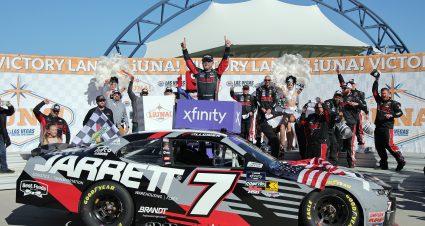 LAS VEGAS, NEVADA - MARCH 15: Justin Allgaier, driver of the #7 Jarrett Logistics Chevrolet, celebrates in victory lane after winning the NASCAR Xfinity Series The LiUNA! at Las Vegas Motor Speedway on March 15, 2025 in Las Vegas, Nevada. (Photo by Jonathan Bachman/Getty Images) | Getty Images