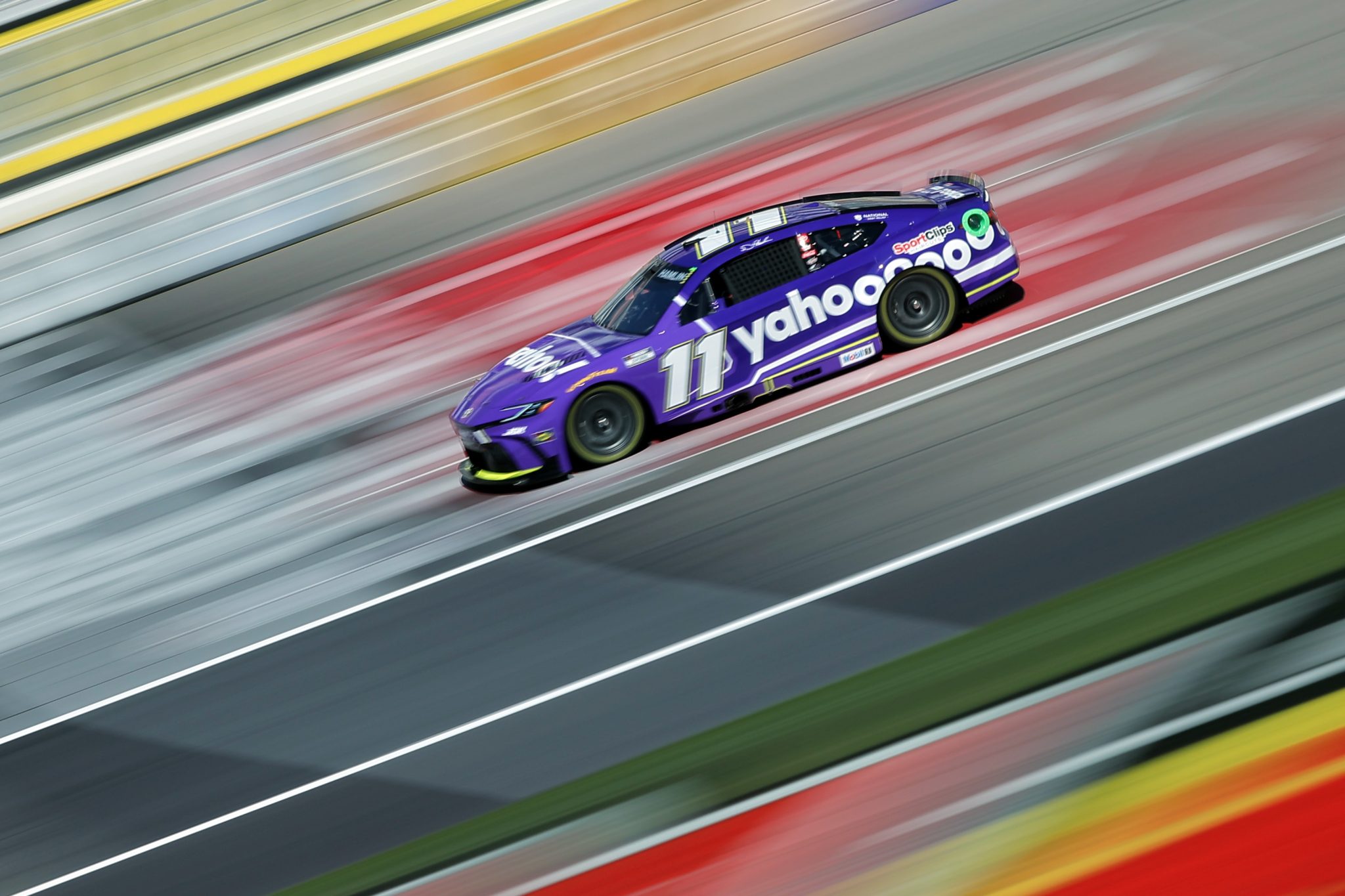 LAS VEGAS, NEVADA - MARCH 15: Denny Hamlin, driver of the #11 Yahoo! Toyota, drives during practice for the NASCAR Cup Series Pennzoil 400 at Las Vegas Motor Speedway on March 15, 2025 in Las Vegas, Nevada. (Photo by Jonathan Bachman/Getty Images) | Getty Images