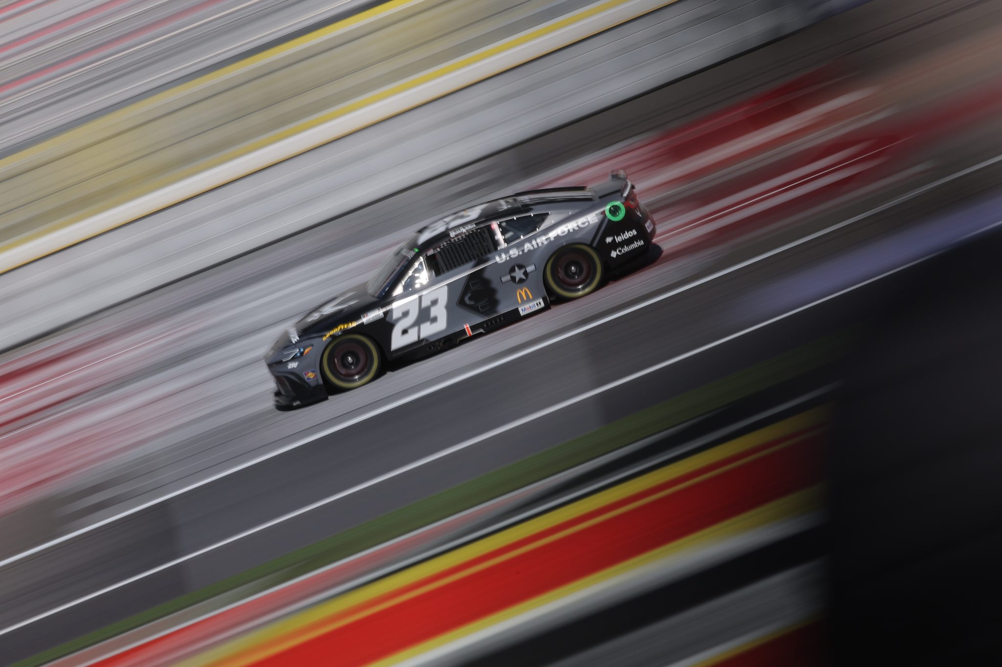 LAS VEGAS, NEVADA - MARCH 15: Bubba Wallace, driver of the #23 U.S. Air Force Toyota, drives during practice for the NASCAR Cup Series Pennzoil 400 at Las Vegas Motor Speedway on March 15, 2025 in Las Vegas, Nevada. (Photo by Jonathan Bachman/Getty Images) | Getty Images