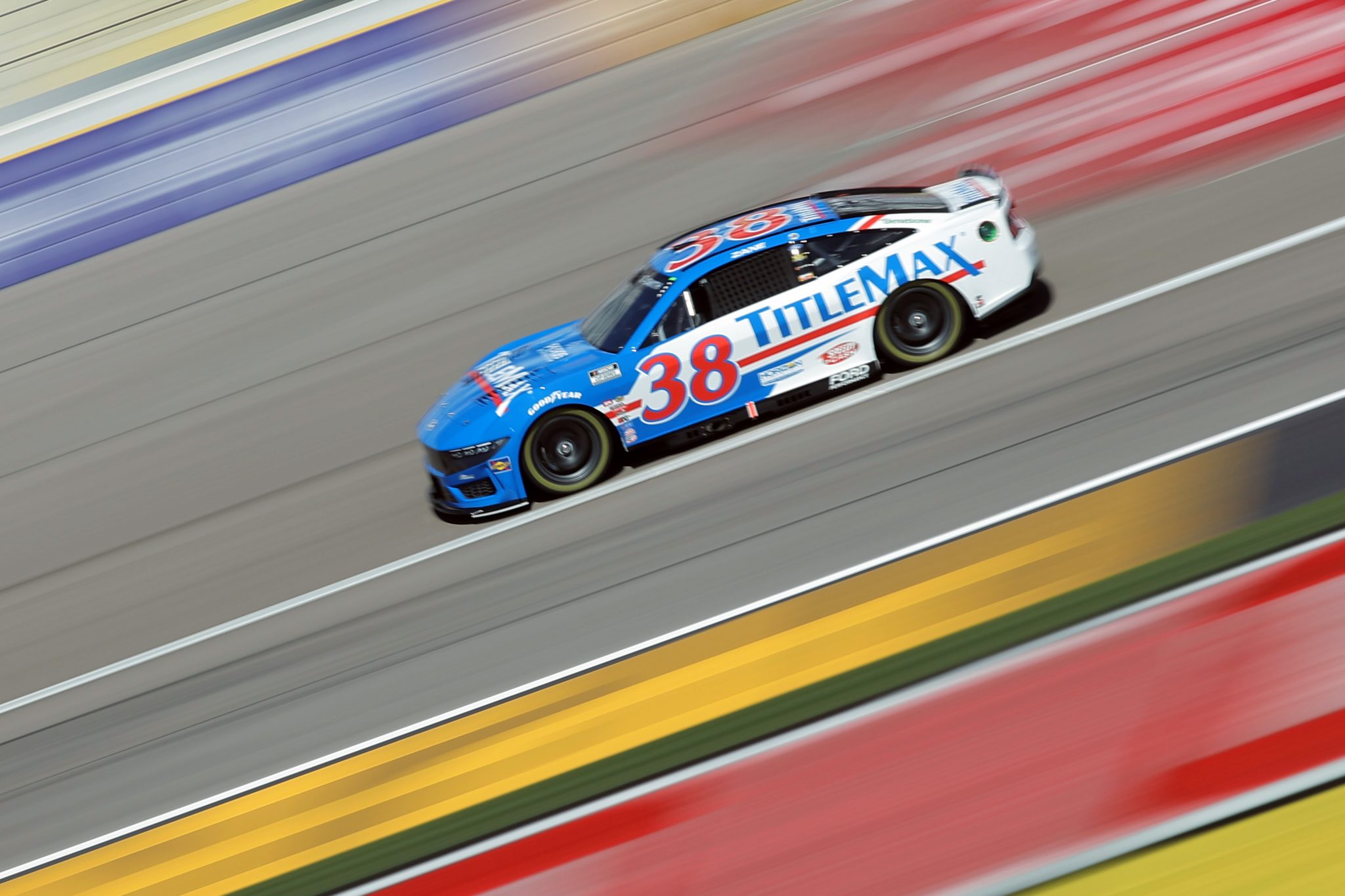 LAS VEGAS, NEVADA - MARCH 15: Zane Smith, driver of the #38 TitleMax Ford, drives during practice for the NASCAR Cup Series Pennzoil 400 at Las Vegas Motor Speedway on March 15, 2025 in Las Vegas, Nevada. (Photo by Jonathan Bachman/Getty Images) | Getty Images