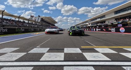 AUSTIN, TEXAS - MARCH 02: Tyler Reddick, driver of the #45 The Beast Toyota, and Bubba Wallace, driver of the #23 Mobil 1 Toyota, lead the field on a pace lap prior to the NASCAR Cup Series EchoPark Automotive Grand Prix at Circuit of The Americas on March 02, 2025 in Austin, Texas. (Photo by James Gilbert/Getty Images) | Getty Images