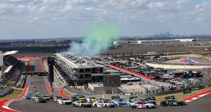 AUSTIN, TEXAS - MARCH 02: Tyler Reddick, driver of the #45 The Beast Toyota, leads the field to start the NASCAR Cup Series EchoPark Automotive Grand Prix at Circuit of The Americas on March 02, 2025 in Austin, Texas. (Photo by Meg Oliphant/Getty Images) | Getty Images