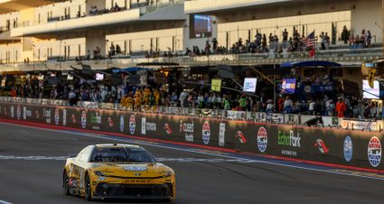 AUSTIN, TEXAS - MARCH 02: Christopher Bell, driver of the #20 DEWALT Toyota, crosses the finish line to win the NASCAR Cup Series EchoPark Automotive Grand Prix at Circuit of The Americas on March 02, 2025 in Austin, Texas. (Photo by Meg Oliphant/Getty Images) | Getty Images