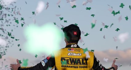 AUSTIN, TEXAS - MARCH 02: Christopher Bell, driver of the #20 DEWALT Toyota, celebrates in victory lane after winning the NASCAR Cup Series EchoPark Automotive Grand Prix at Circuit of The Americas on March 02, 2025 in Austin, Texas. (Photo by Meg Oliphant/Getty Images) | Getty Images
