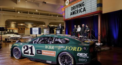 Wood Brothers Racing’s 2025 Darlington throwback scheme is a tribute to Jim Clark’s 1965 Indy 500-winning car. Image from Wood Brothers Racing.