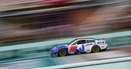 HOMESTEAD, FLORIDA - MARCH 23: Cody Ware, driver of the #51 Jacob Construction Ford, drives during the NASCAR Cup Series Straight Talk Wireless 400 at Homestead-Miami Speedway on March 23, 2025 in Homestead, Florida. (Photo by James Gilbert/Getty Images) | Getty Images