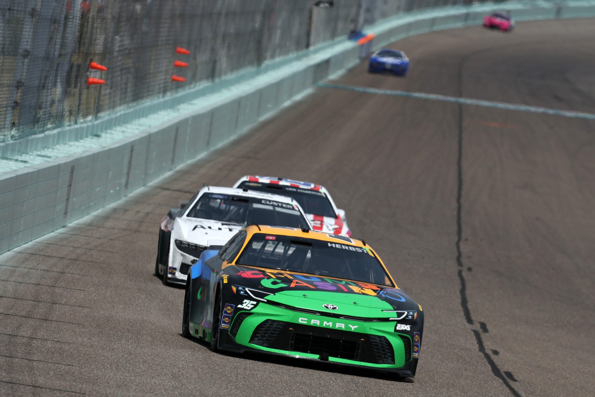 HOMESTEAD, FLORIDA - MARCH 23: Riley Herbst, driver of the #35 Chumba Casino Toyota, drives during the NASCAR Cup Series Straight Talk Wireless 400 at Homestead-Miami Speedway on March 23, 2025 in Homestead, Florida. (Photo by Chris Graythen/Getty Images) | Getty Images