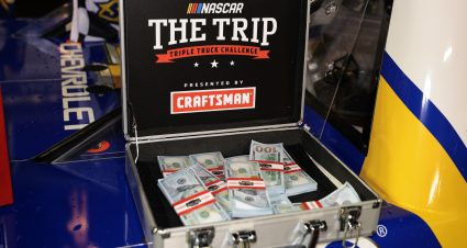 LEBANON, TENNESSEE - JUNE 28: A detail view of the Xfinity Triple Truck Challenge $50,000 bonus briefcase with prop currency in victory lane the NASCAR Craftsman Truck Series Rackley Roofing 200 at Nashville Superspeedway on June 28, 2024 in Lebanon, Tennessee. (Photo by James Gilbert/Getty Images) | Getty Images
