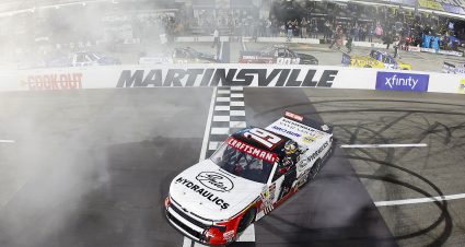 MARTINSVILLE, VIRGINIA - MARCH 28: Daniel Hemric, driver of the #19 Gates Hydraulics Chevrolet, celebrates with a burnout after winning the NASCAR Craftsman Truck Series Boys & Girls Club of the Blue Ridge 200 at Martinsville Speedway on March 28, 2025 in Martinsville, Virginia. (Photo by Logan Riely/Getty Images) | Getty Images