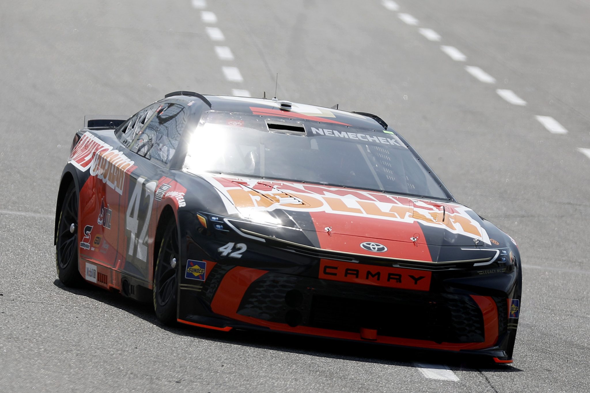 MARTINSVILLE, VIRGINIA - MARCH 29: John Hunter Nemechek, driver of the #42 Family Dollar Toyota, drives during practice for the NASCAR Cup Series Cook Out 400 at Martinsville Speedway on March 29, 2025 in Martinsville, Virginia. (Photo by Logan Riely/Getty Images) | Getty Images