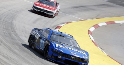 MARTINSVILLE, VIRGINIA - MARCH 29: Ryan Preece, driver of the #60 Fastenal Ford, and Josh Berry, driver of the #21 Motorcraft/Quick Lane Ford, drive during practice for the NASCAR Cup Series Cook Out 400 at Martinsville Speedway on March 29, 2025 in Martinsville, Virginia. (Photo by Logan Riely/Getty Images) | Getty Images