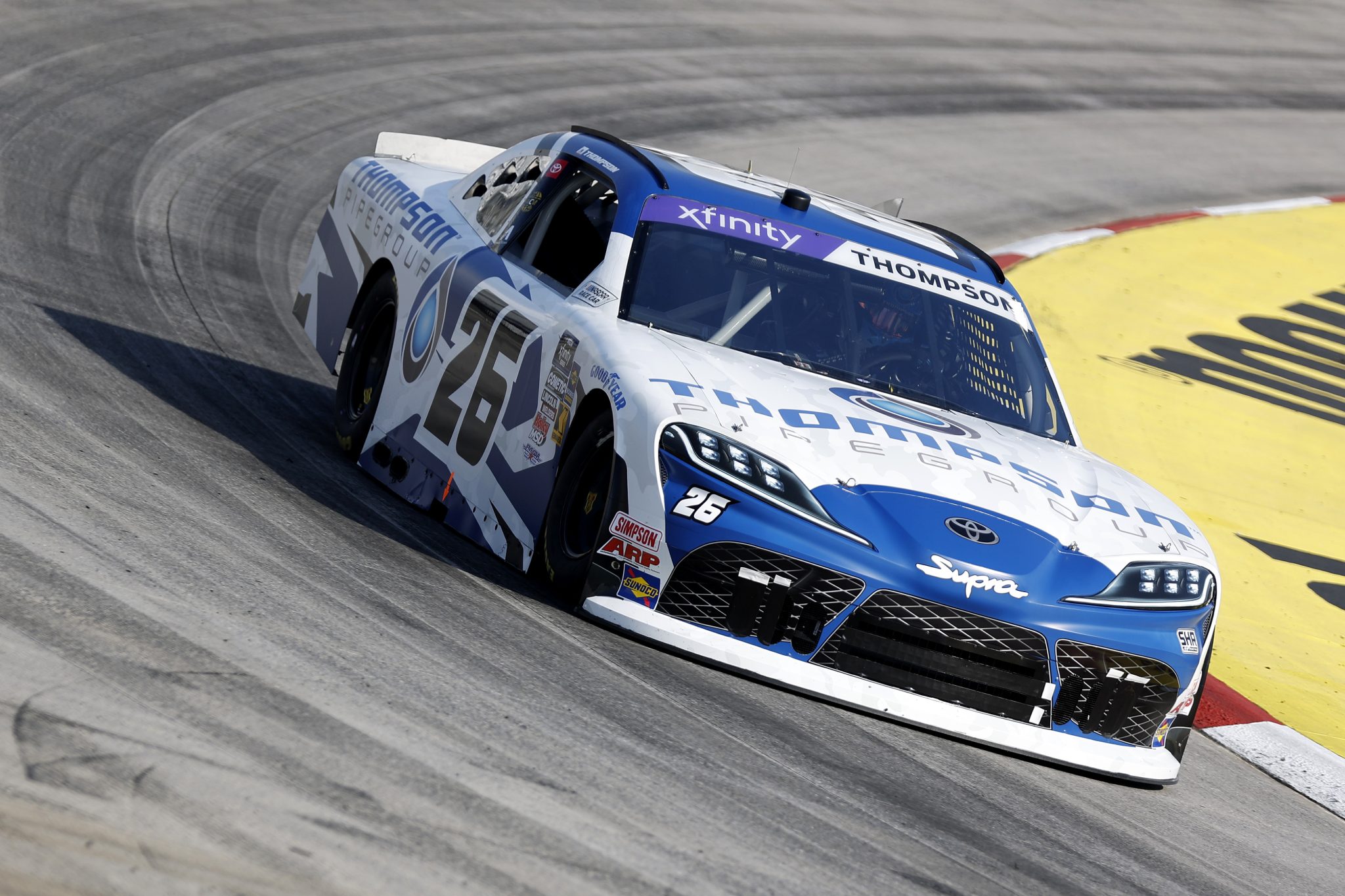 MARTINSVILLE, VIRGINIA - MARCH 28: Dean Thompson, driver of the #26 Thompson Pipe Group Toyota, drives during practice for the NASCAR Xfinity Series US Marine Corps 250 at Martinsville Speedway on March 28, 2025 in Martinsville, Virginia. (Photo by Logan Riely/Getty Images) | Getty Images