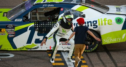 AVONDALE, ARIZONA - MARCH 08: Aric Almirola, driver of the #19 Younglife Toyota, celebrates with his son, Alex Almirola after winning the NASCAR Xfinity Series GOVX 200 at Phoenix Raceway on March 08, 2025 in Avondale, Arizona. (Photo by Chris Graythen/Getty Images) | Getty Images