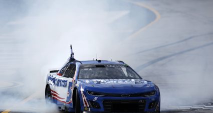 BRISTOL, TENNESSEE - APRIL 13: Kyle Larson, driver of the #5 HendrickCars.com Chevrolet, celebrates with a burnout after winning the NASCAR Cup Series Food City 500 at Bristol Motor Speedway on April 13, 2025 in Bristol, Tennessee. (Photo by Sean Gardner/Getty Images) | Getty Images