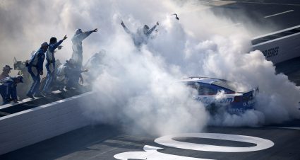 BRISTOL, TENNESSEE - APRIL 13: Kyle Larson, driver of the #5 HendrickCars.com Chevrolet, celebrates with a burnout after winning the NASCAR Cup Series Food City 500 at Bristol Motor Speedway on April 13, 2025 in Bristol, Tennessee. (Photo by Sean Gardner/Getty Images) | Getty Images